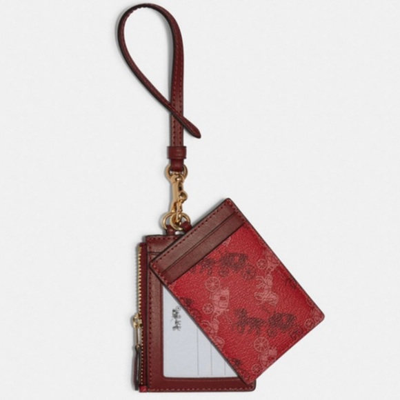 NWT COACH Red Lanyard Card Case Set with Horse & Carriage Print - Picture 5 of 16